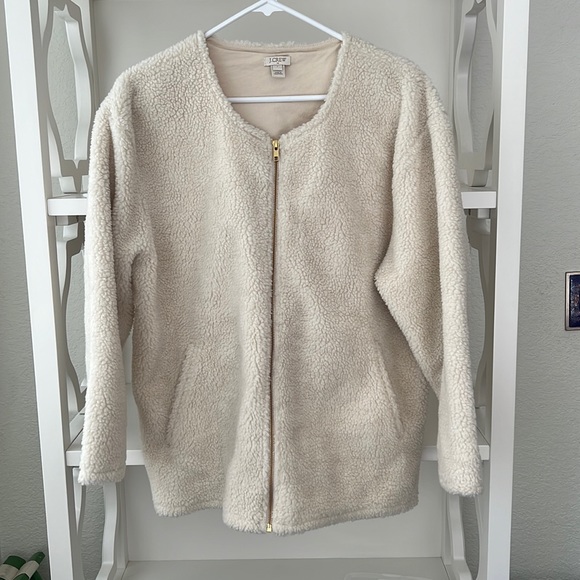 J Crew Teddy Sherpa Collarless Coat